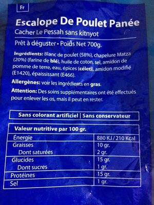 Escalopes de Poulet Entier panées