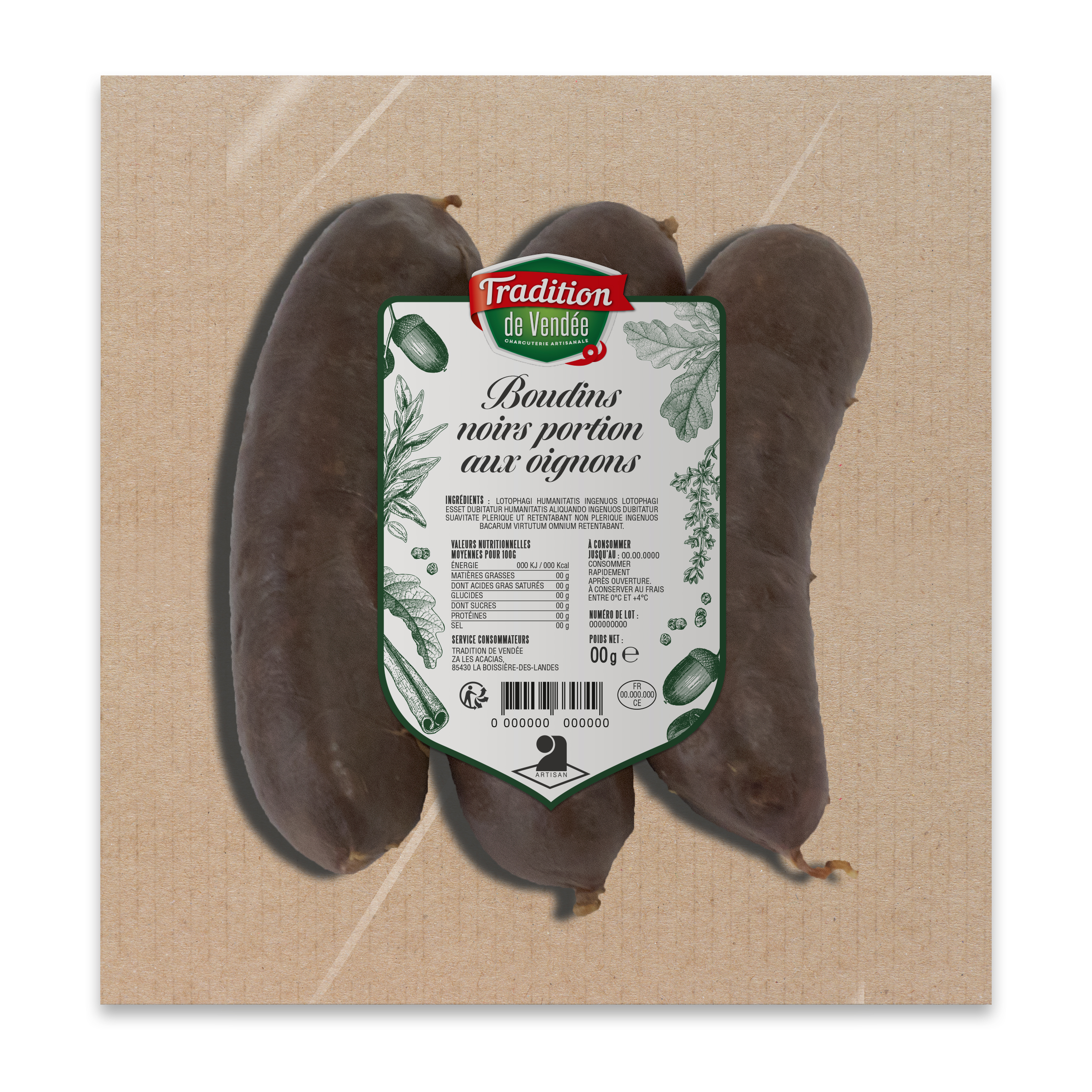 Boudin noir portion aux Oignons 120g x3
Porc Fermier Plein Air Label Rouge IGP Vendée / Sans Nitrite