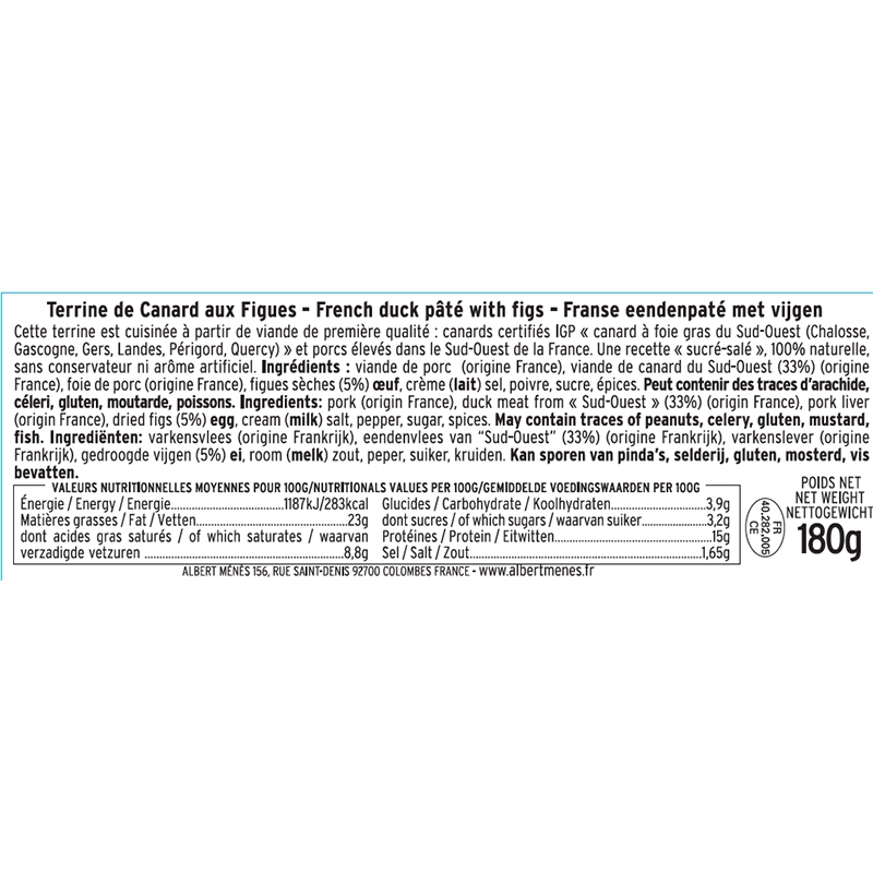 Terrine de Canard de France aux Figues 180 g