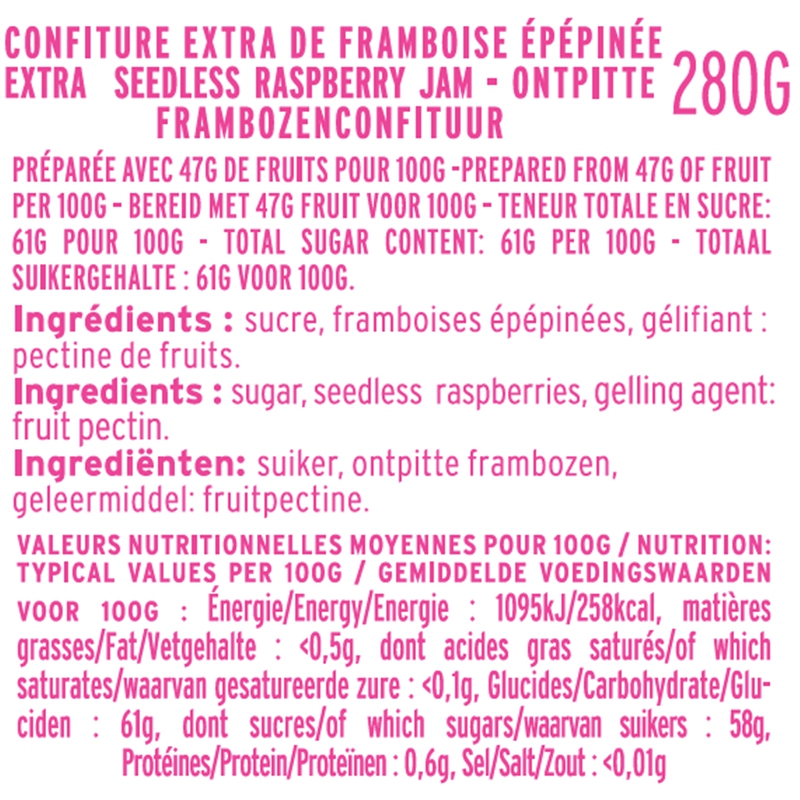 Confiture Extra de Framboise Epépinée 280 g