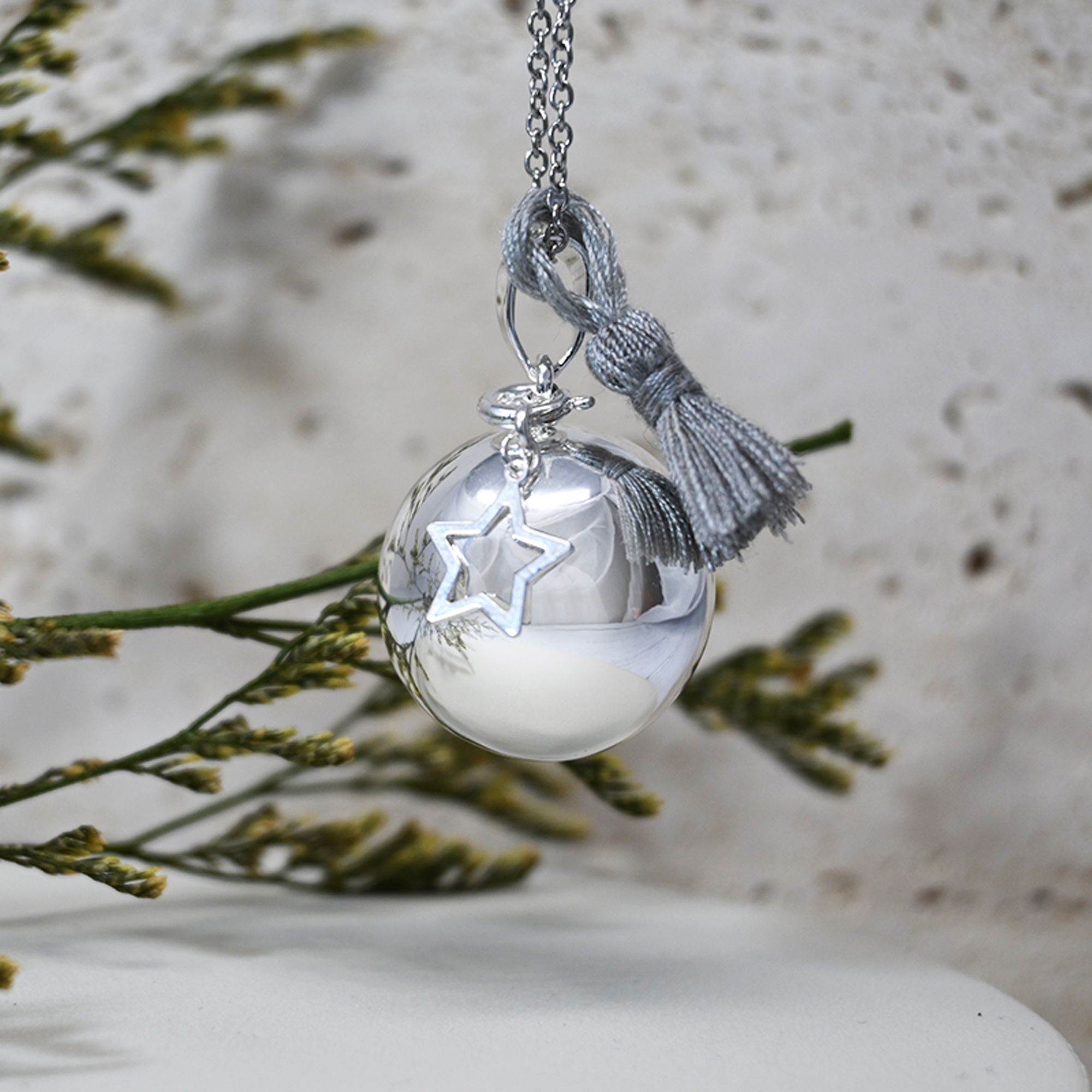 Bola de grossesse argent lisse - ALICE (Etoile/pompon gris) (réf NB1009)