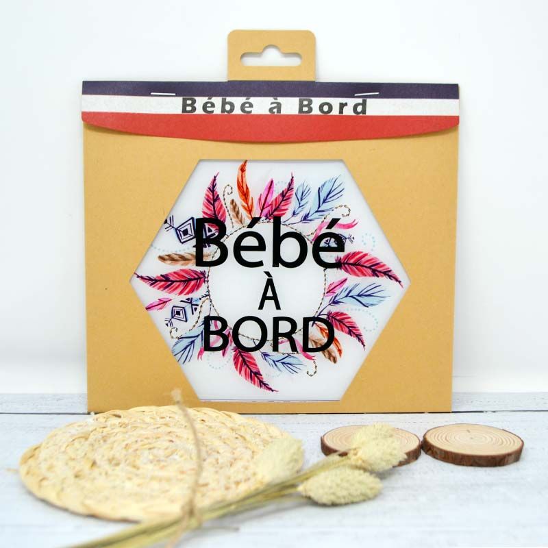 Adhésif Bébé à Bord ultra-résistant - Plume rose (réf A001)