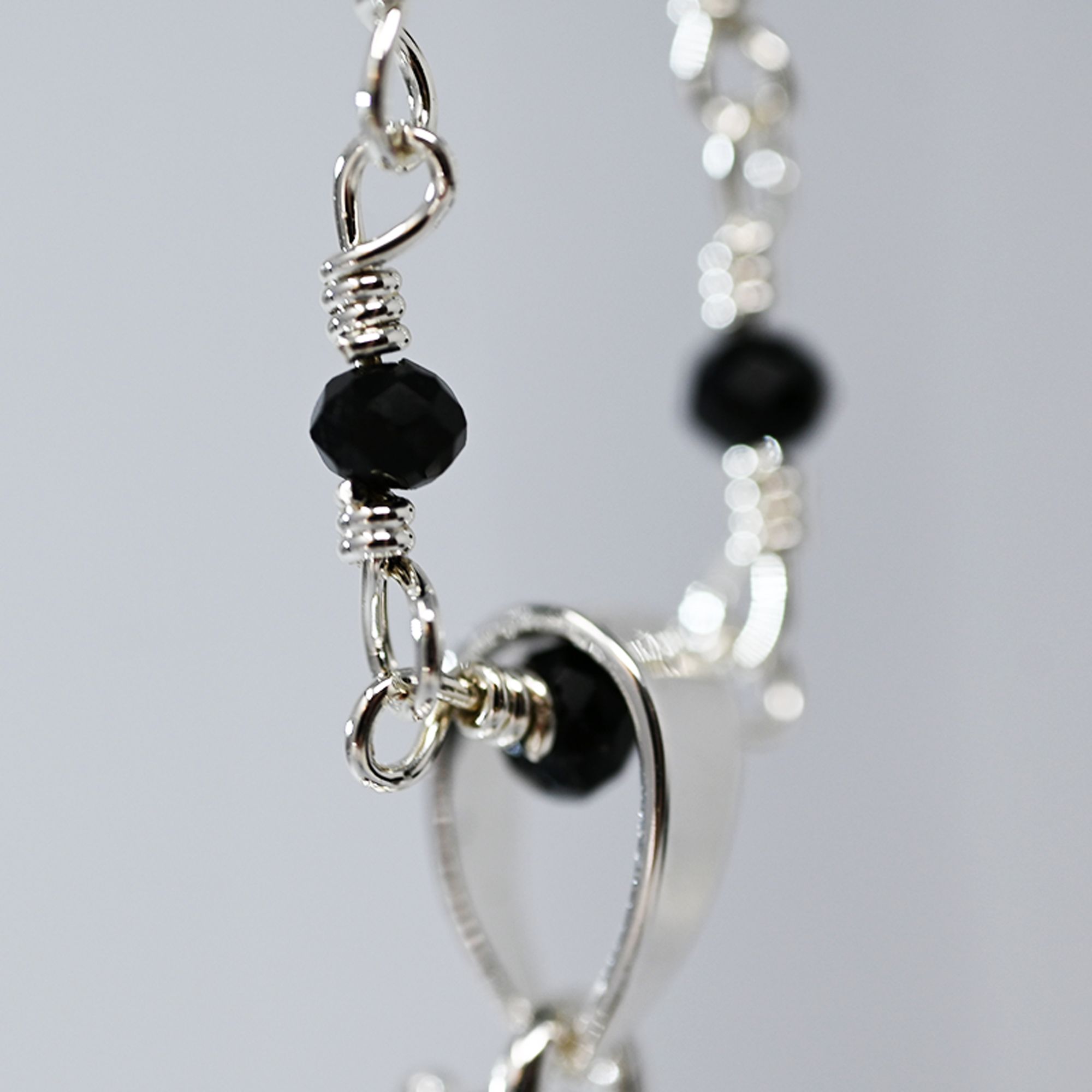 Bola de grossesse argent lisse - GIULINA (Chaine semi-perlée/cristal noir) (réf NB1070)