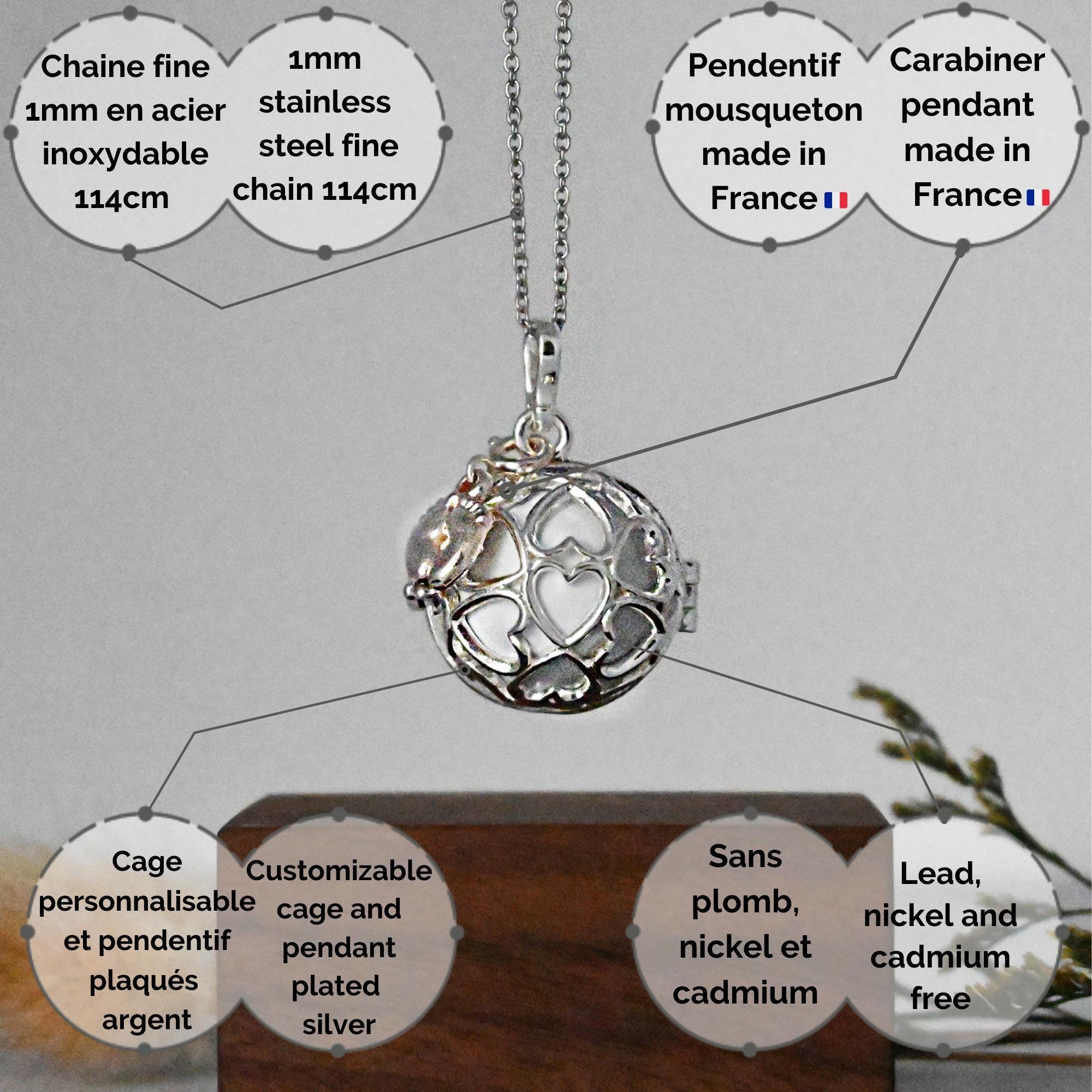 Bola de grossesse cage argent - JULIETTA (Pieds/bille blanche) (réf NB3020)