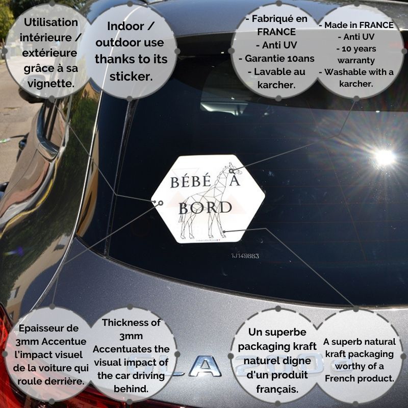Adhésif Bébé à Bord ultra-résistant - Girafe (réf A004)