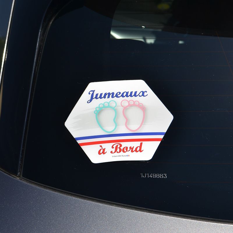 Adhésif Bébé à Bord ultra-résistant - Jumeaux mixte à bord (réf A011)