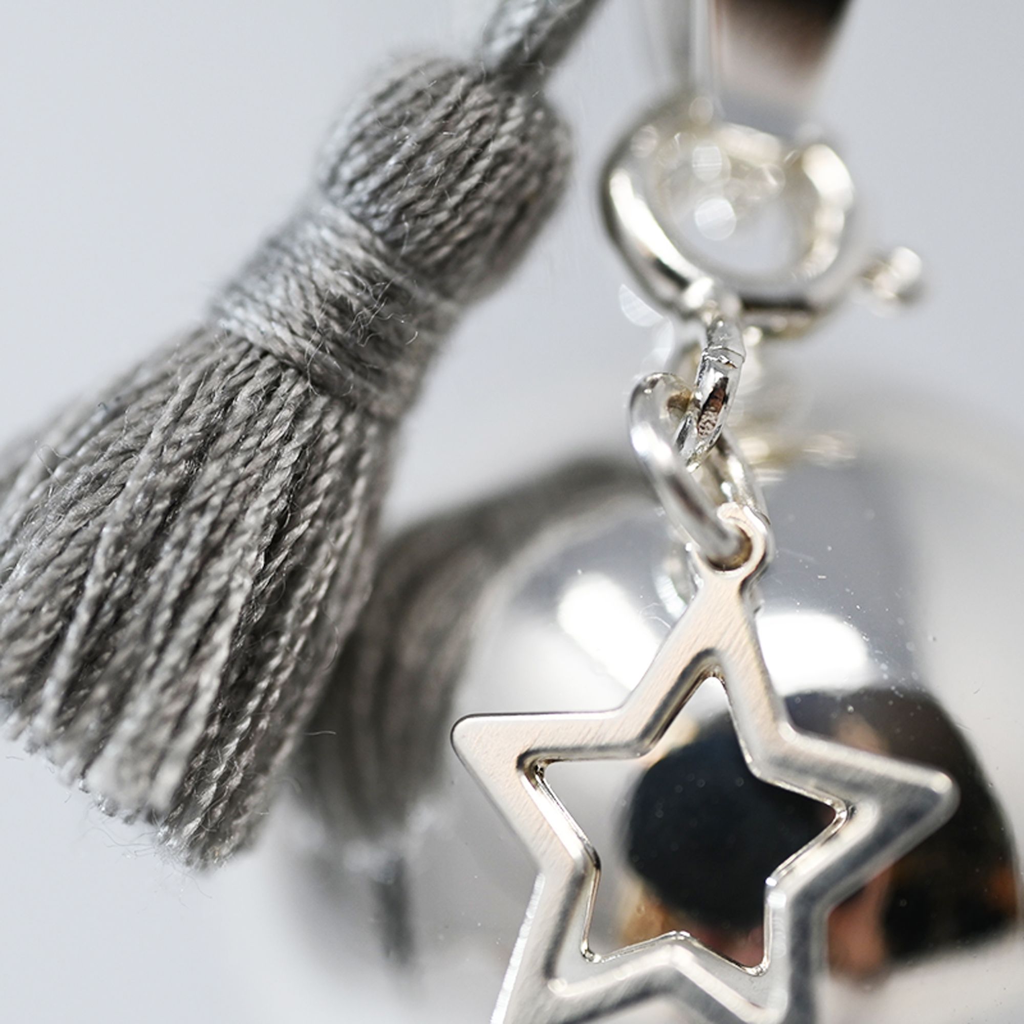 Bola de grossesse argent lisse - ALICE (Etoile/pompon gris) (réf NB1009)