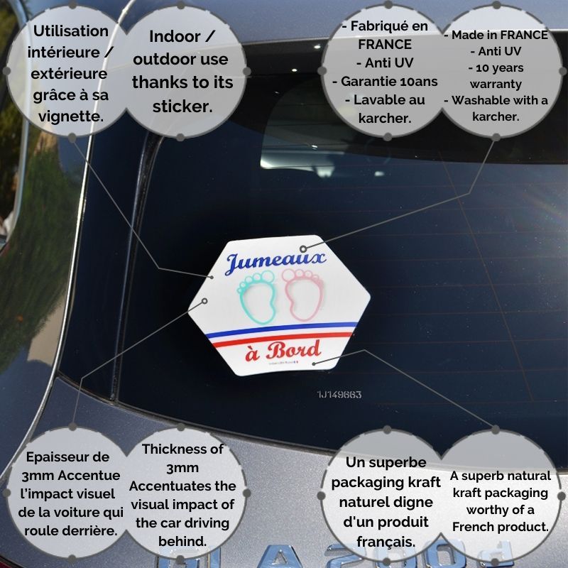 Adhésif Bébé à Bord ultra-résistant - Jumeaux mixte à bord (réf A011)