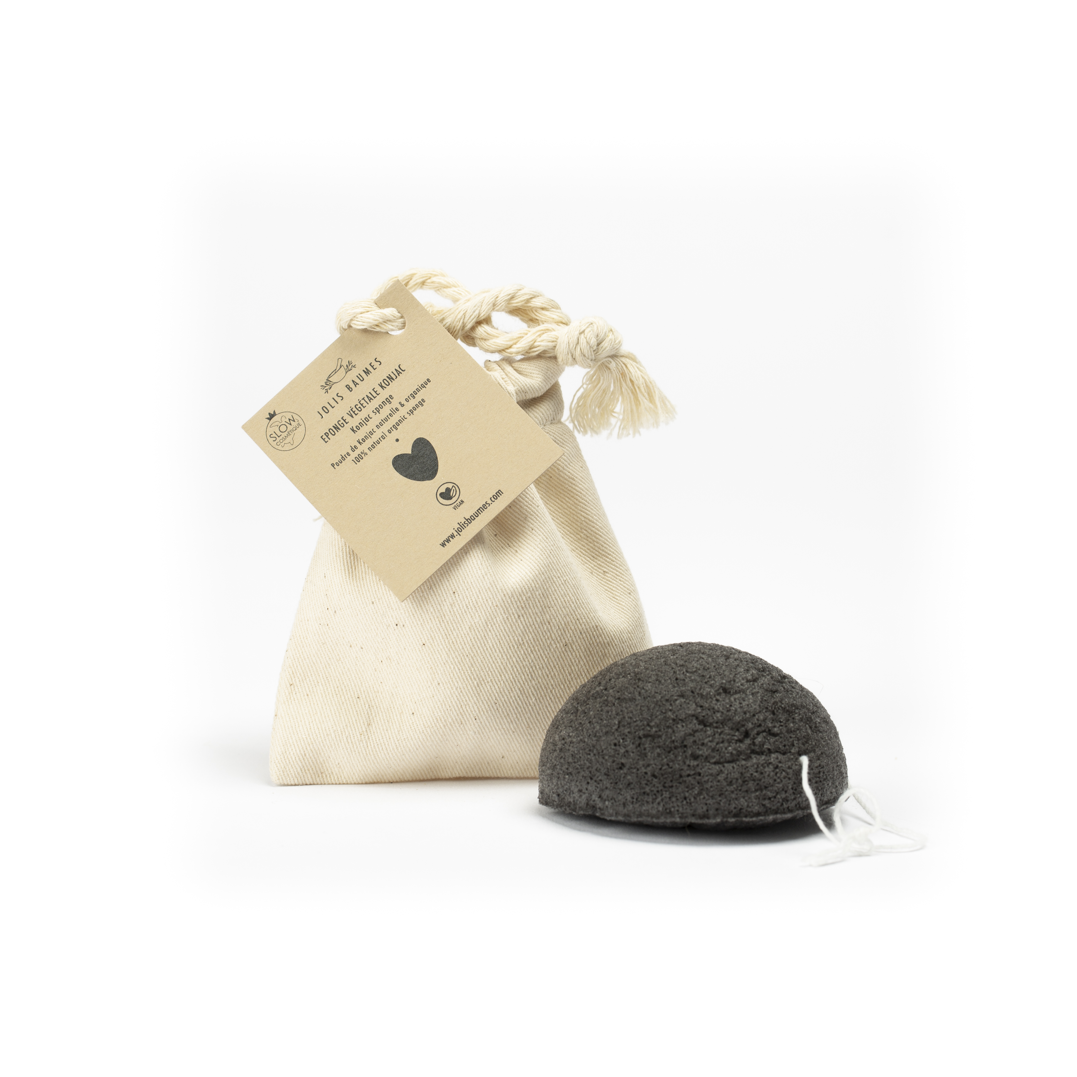 Konjac noir dans sac en coton GOTS
