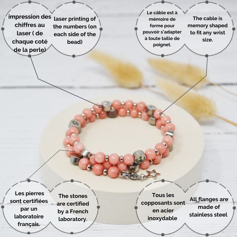 Bracelet d'allaitement pierre naturelle - Quartz rose (réf NB5044)