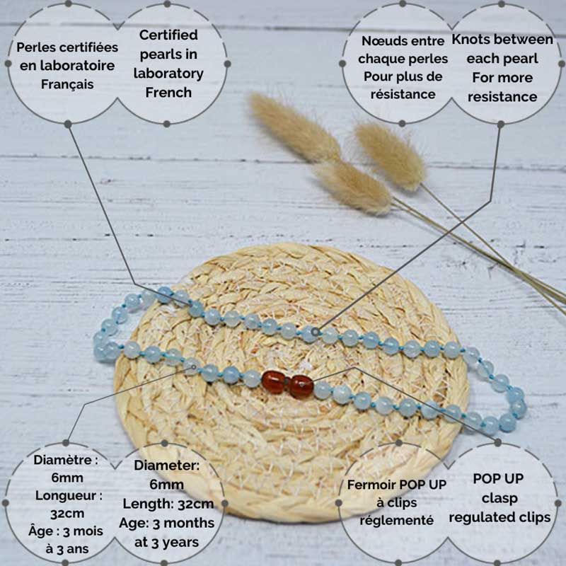 Collier Bébé Pierre naturelle - Aigue Marine Béryl (réf CB6)