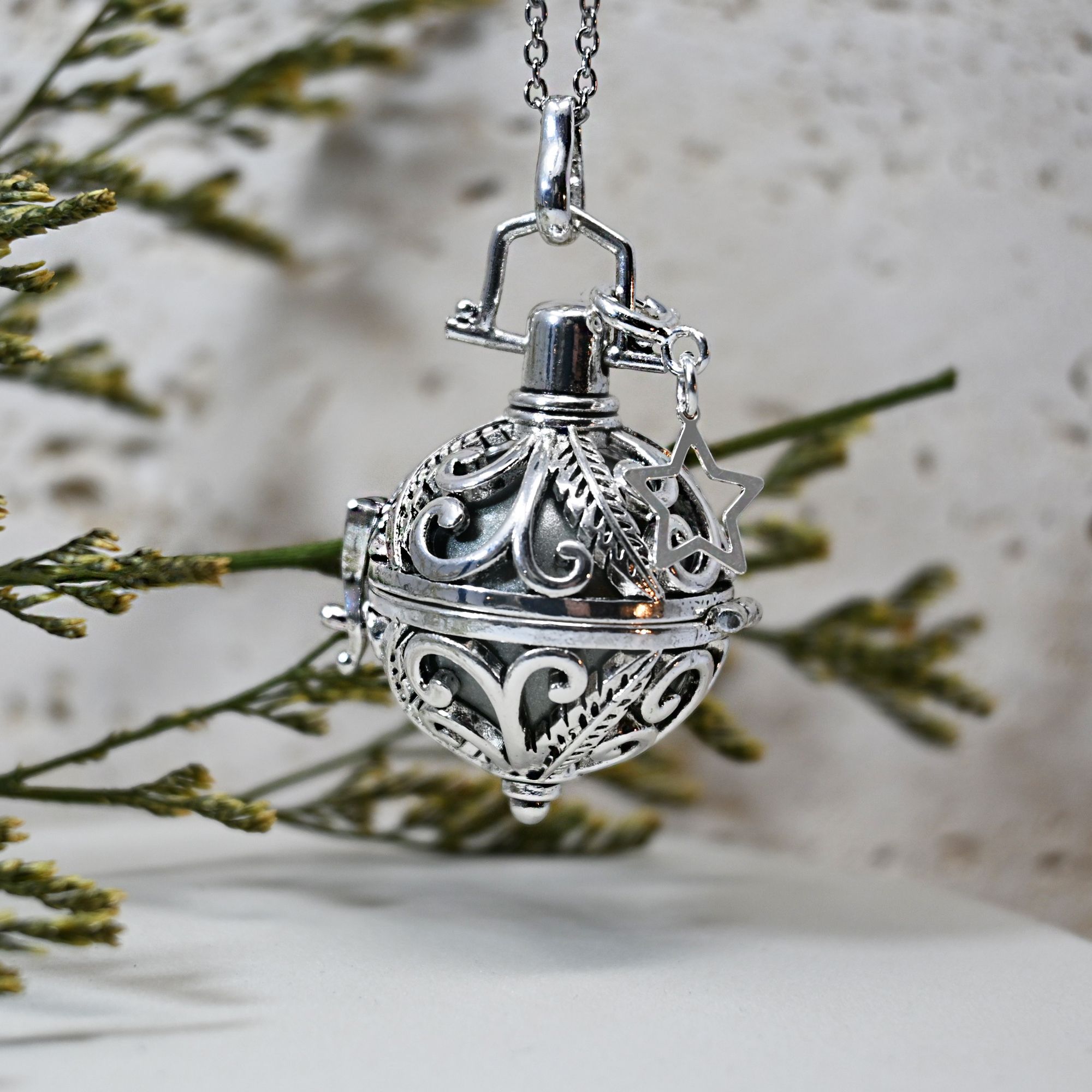 Bola de grossesse cage argent - ELÉNA (Etoile/bille grise) (réf NB3013)