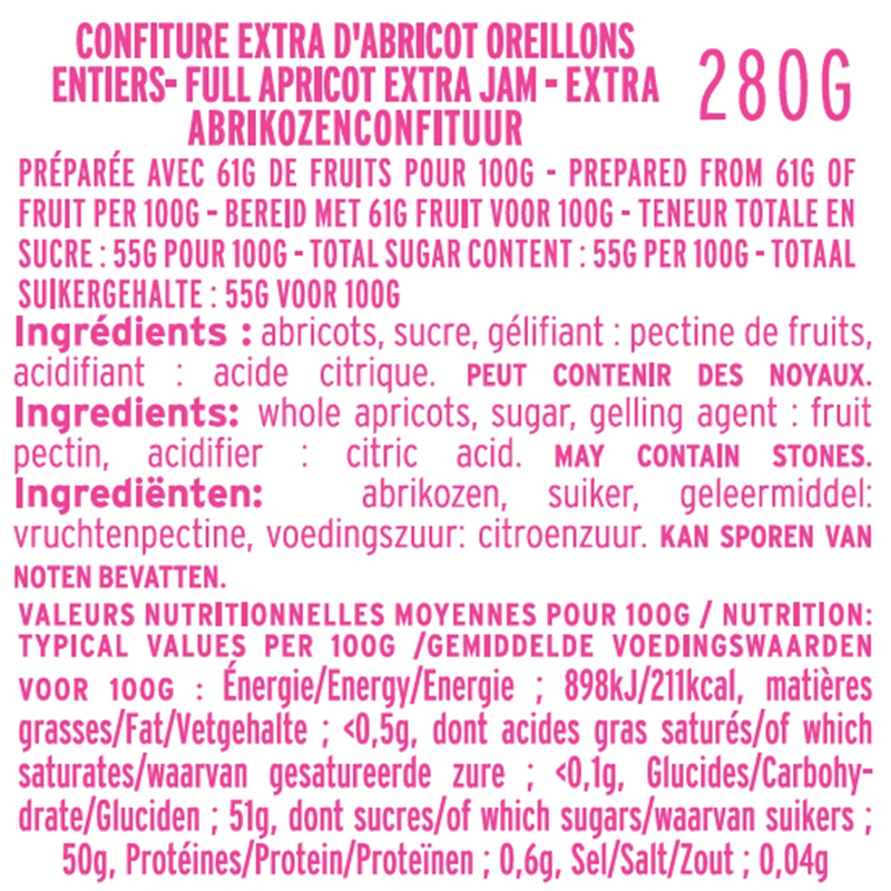 Confiture d'Abricot - Oreillons Entiers 280 g
