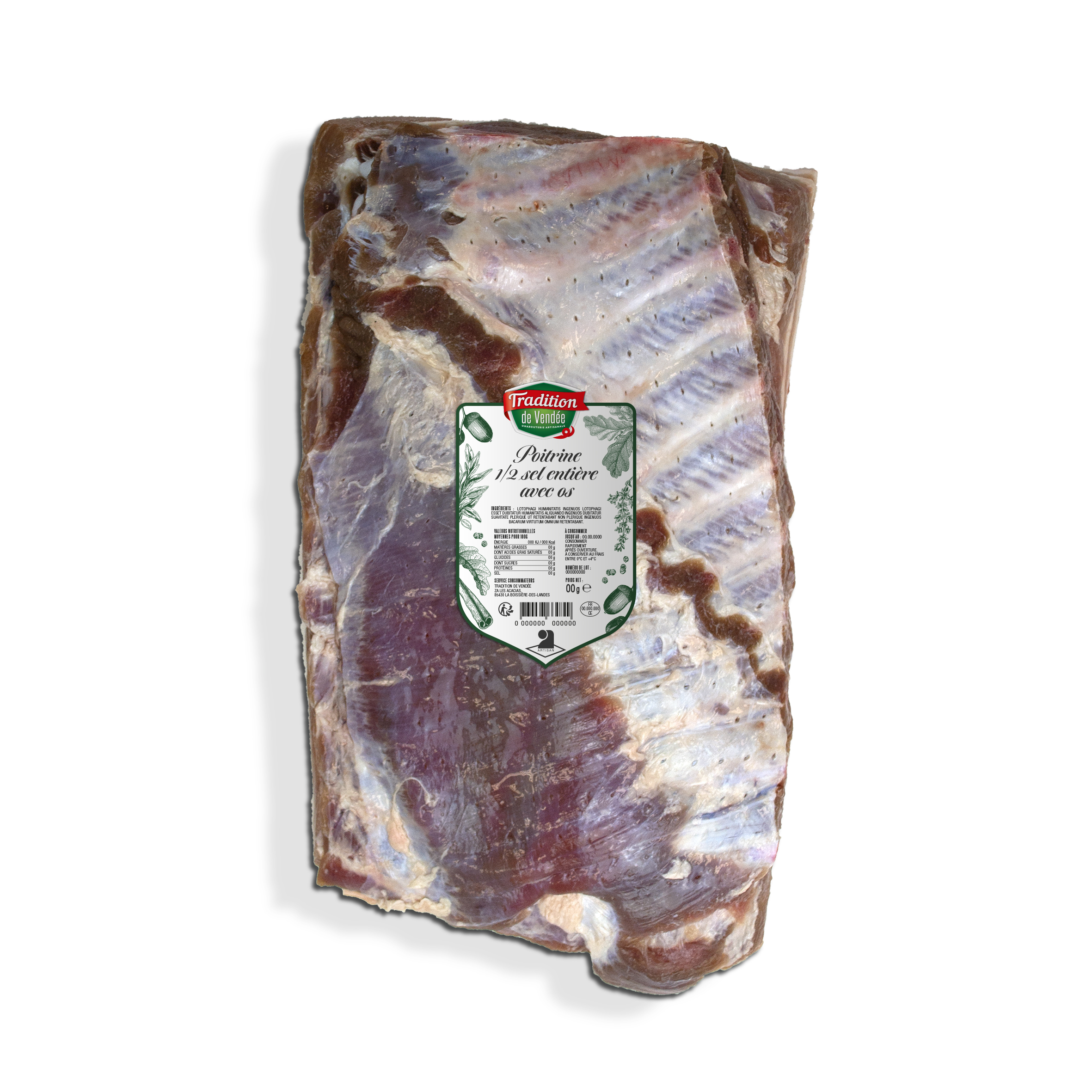 Poitrine 1/2 sel entière avec os
Du 15/09 au 15/04 - Porc Fermier Plein Air Label Rouge IGP Vendée