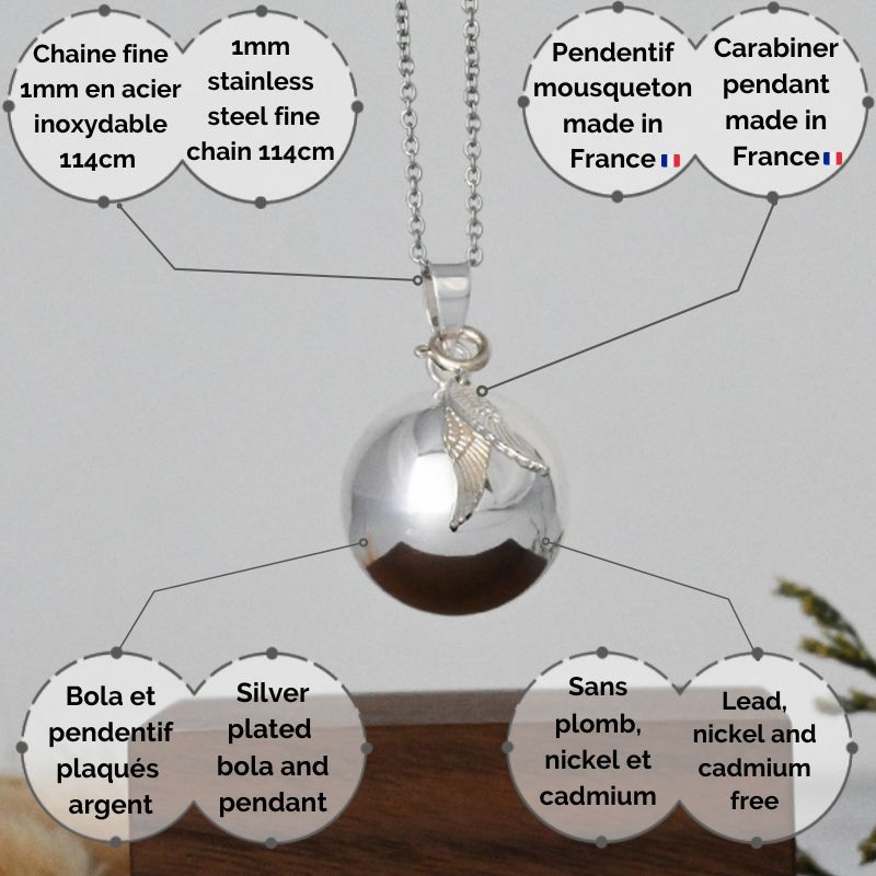 Bola de grossesse argent lisse - MANON (Ailes d'ange) (réf NB1001)