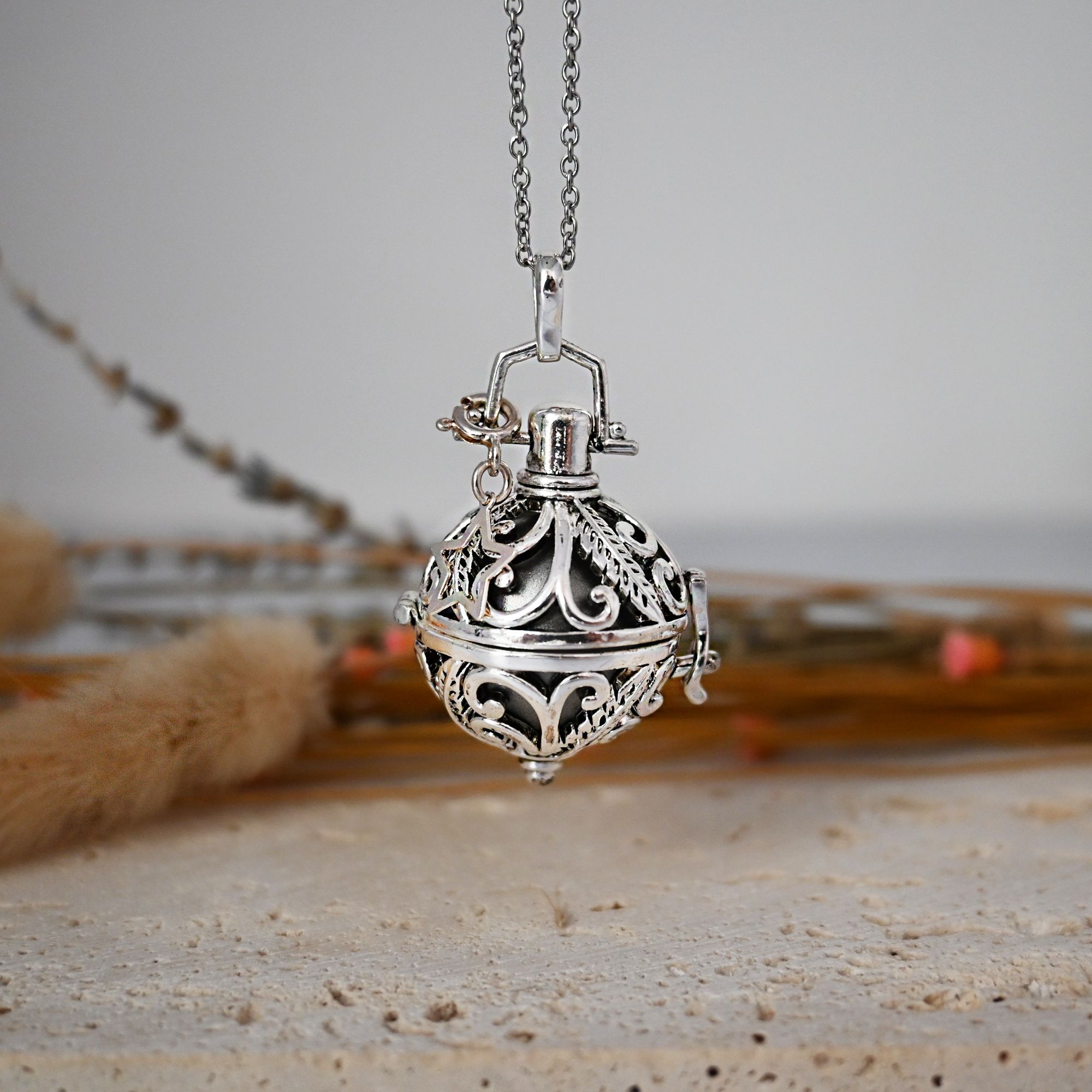 Bola de grossesse cage argent - ELÉNA (Etoile/bille grise) (réf NB3013)