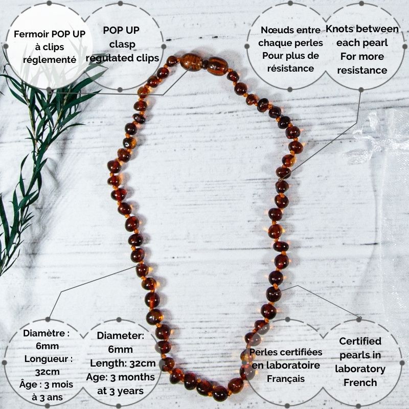 Collier Bébé Ambre - Cognac (réf BN-1-1)