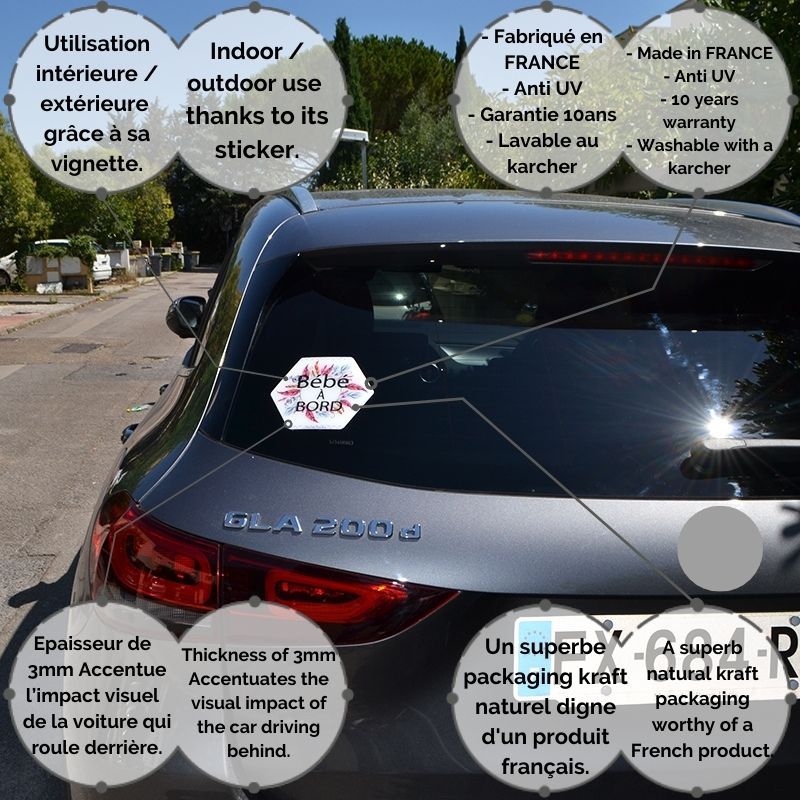 Adhésif Bébé à Bord ultra-résistant - Plume rose (réf A001)