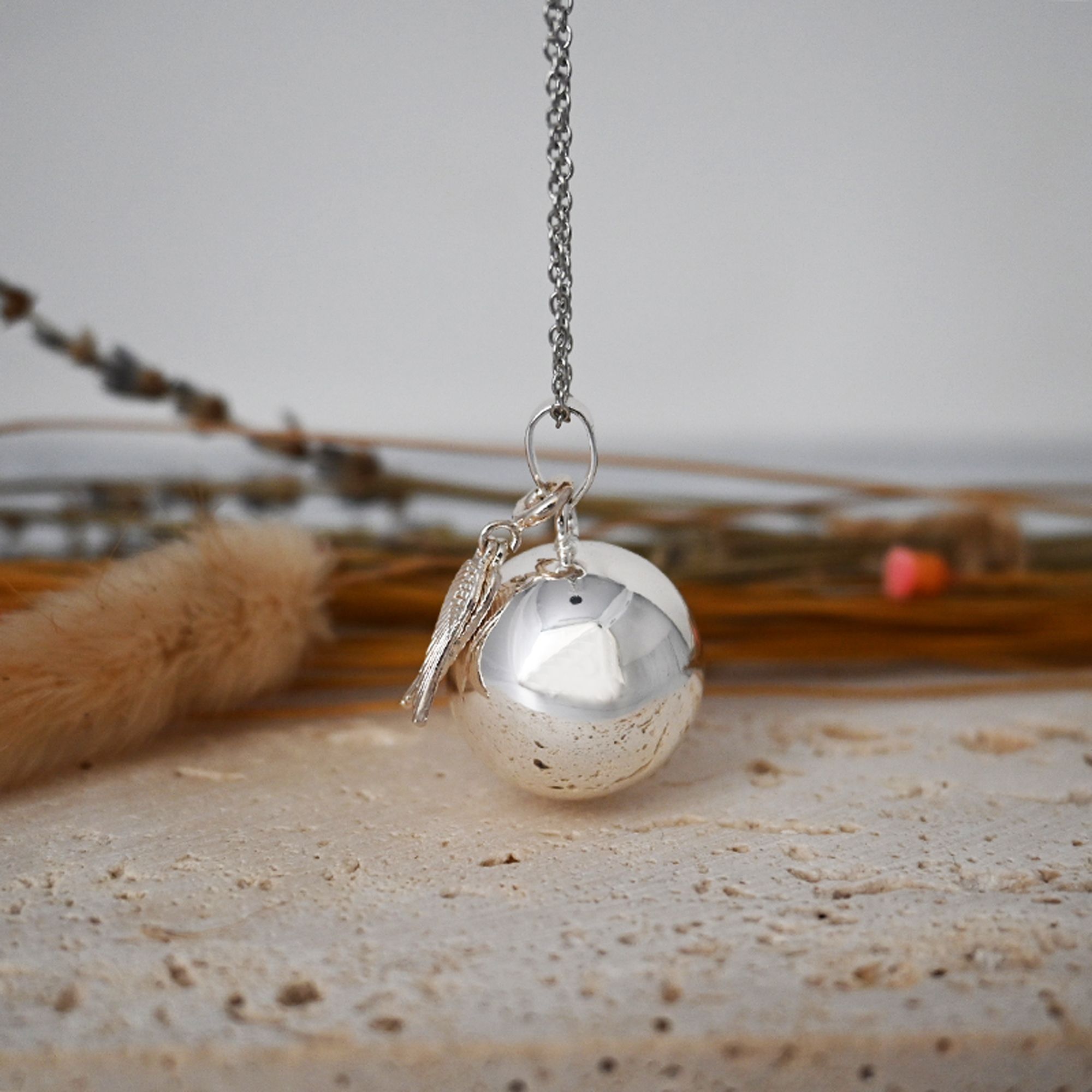 Bola de grossesse argent lisse - MANON (Ailes d'ange) (réf NB1001)