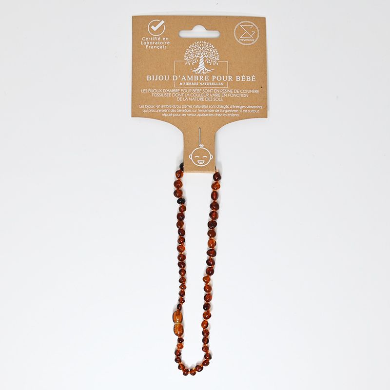 Collier Bébé Ambre - Cognac (réf BN-1-1)