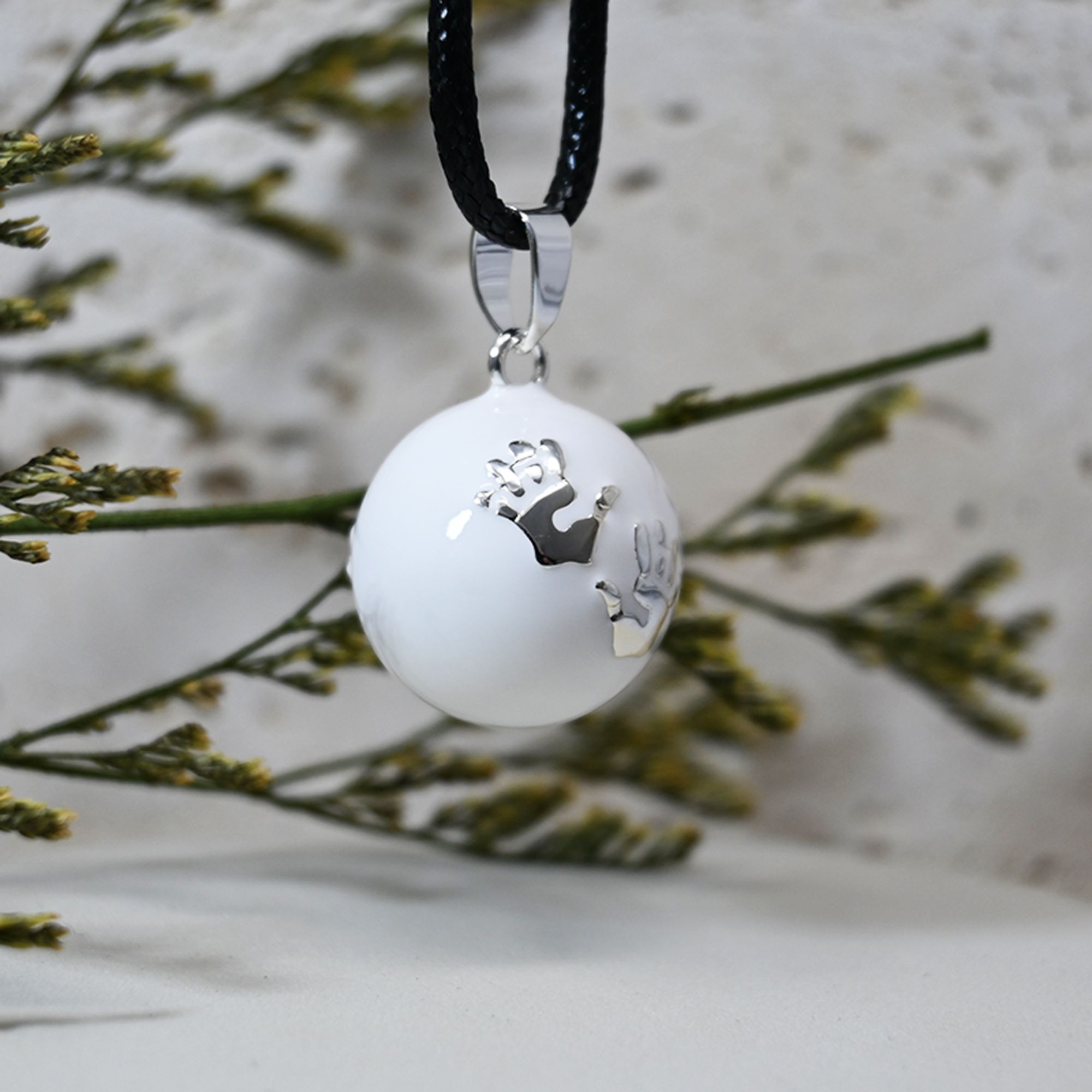 Bola de grossesse blanc lisse/motif argent - ZOÉ (Mains) (réf NB2003)