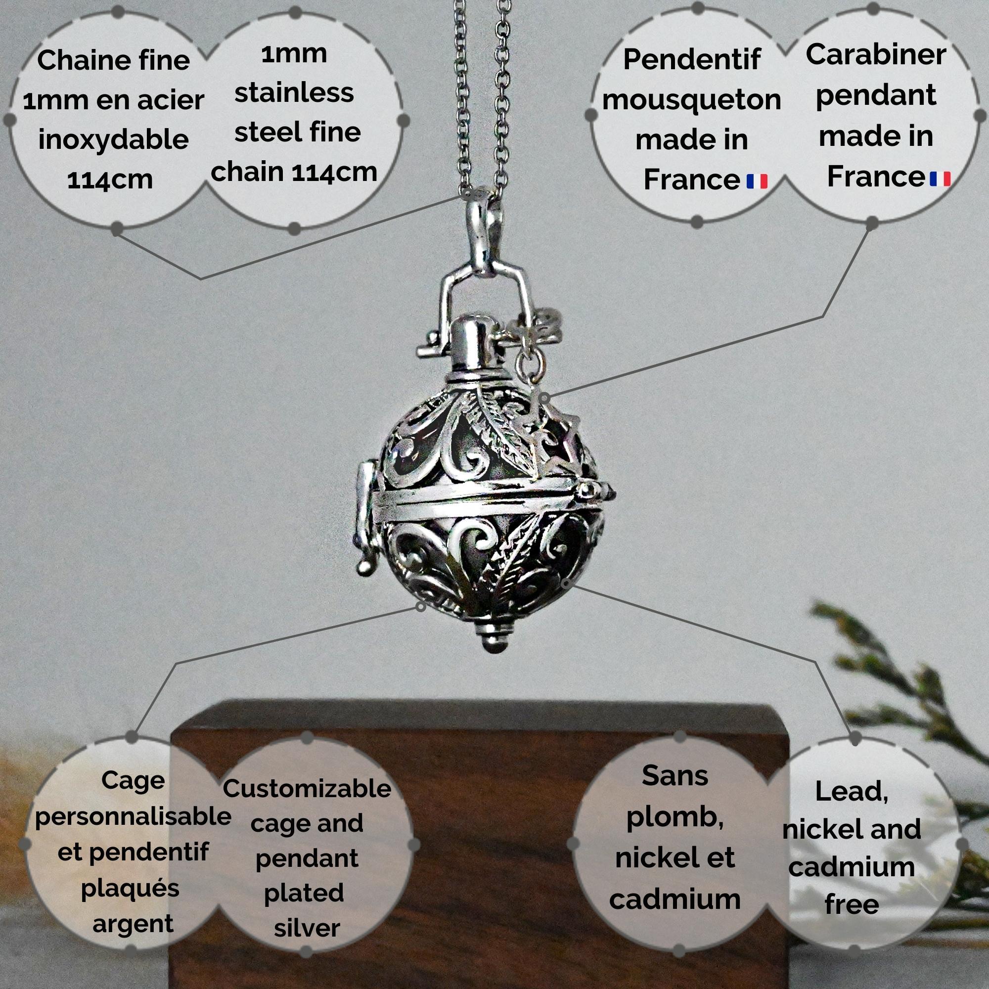 Bola de grossesse cage argent - ELÉNA (Etoile/bille grise) (réf NB3013)