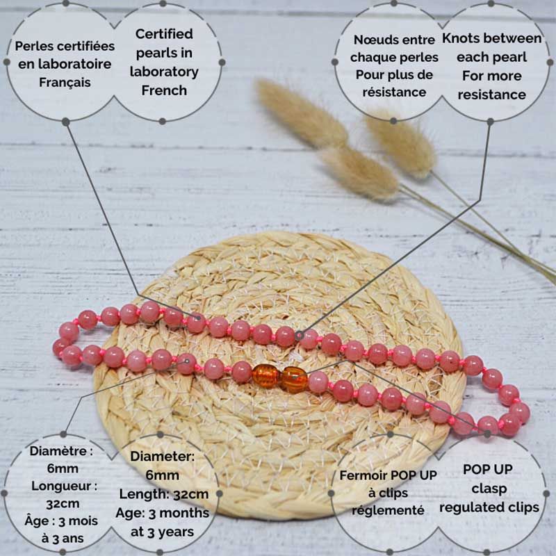 Collier Bébé Pierre naturelle - Quartz Rose (réf CB1)