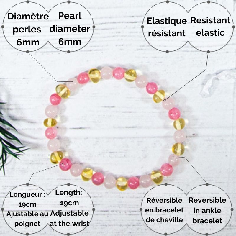 Box Bébé/Adulte Ambre et Pierre naturelle - Lemon, Quartz rose et Jade Rose (réf BOX-AM2)