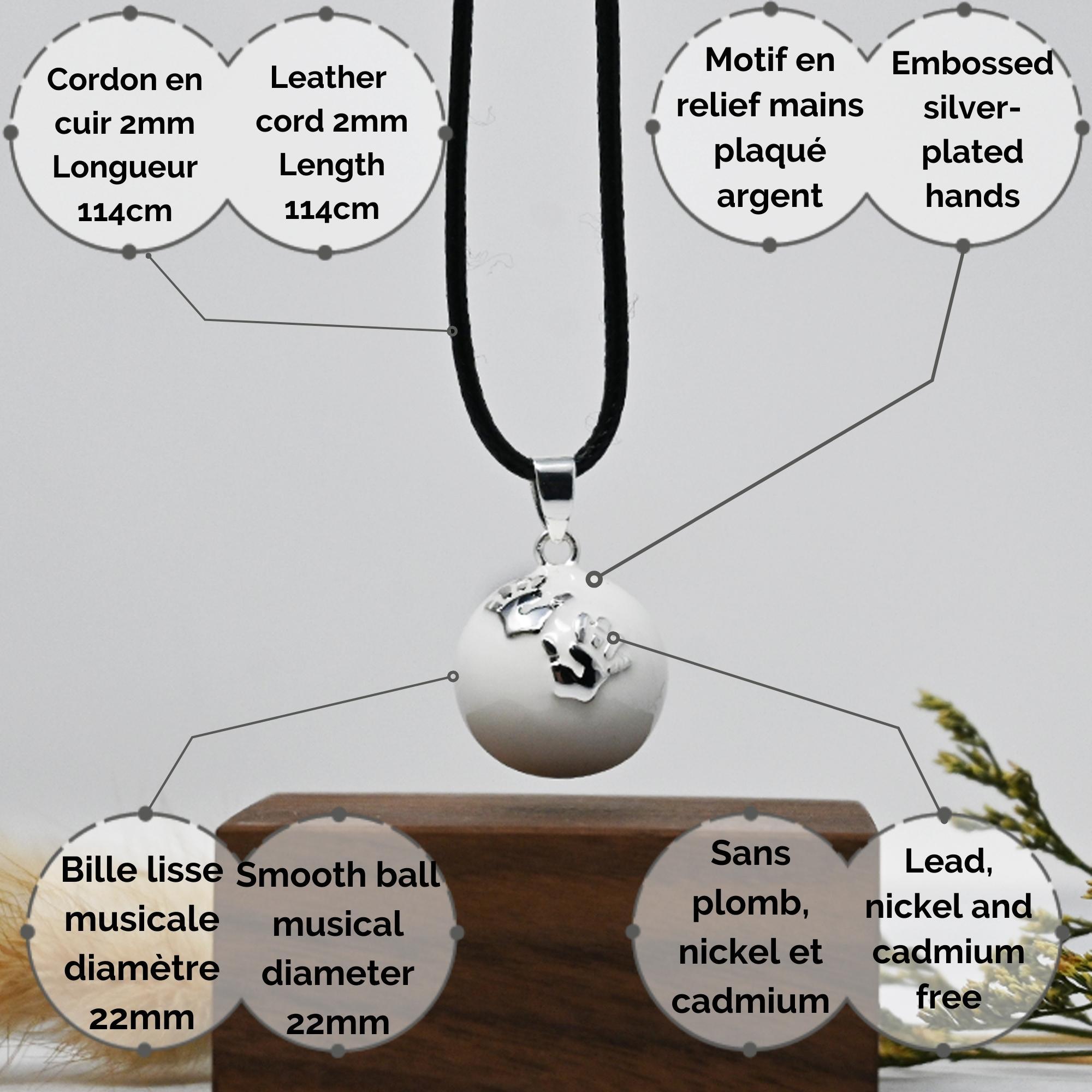 Bola de grossesse blanc lisse/motif argent - ZOÉ (Mains) (réf NB2003)