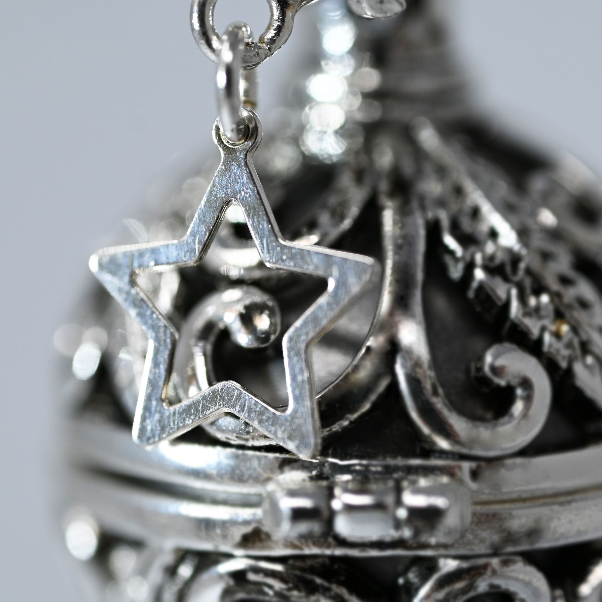 Bola de grossesse cage argent - ELÉNA (Etoile/bille grise) (réf NB3013)