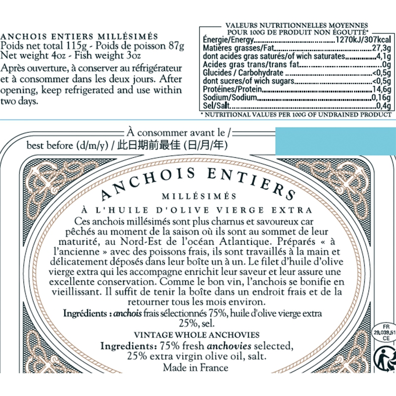 Anchois Entiers Millésimés 115 g
