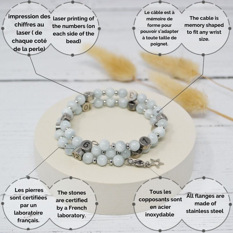 Bracelet d'allaitement pierre naturelle - Aigue Marine Béryl (réf NB5045)