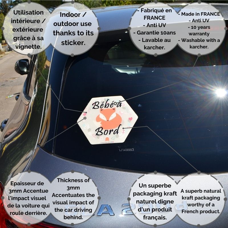 Adhésif Bébé à Bord ultra-résistant - Renard (réf A007)