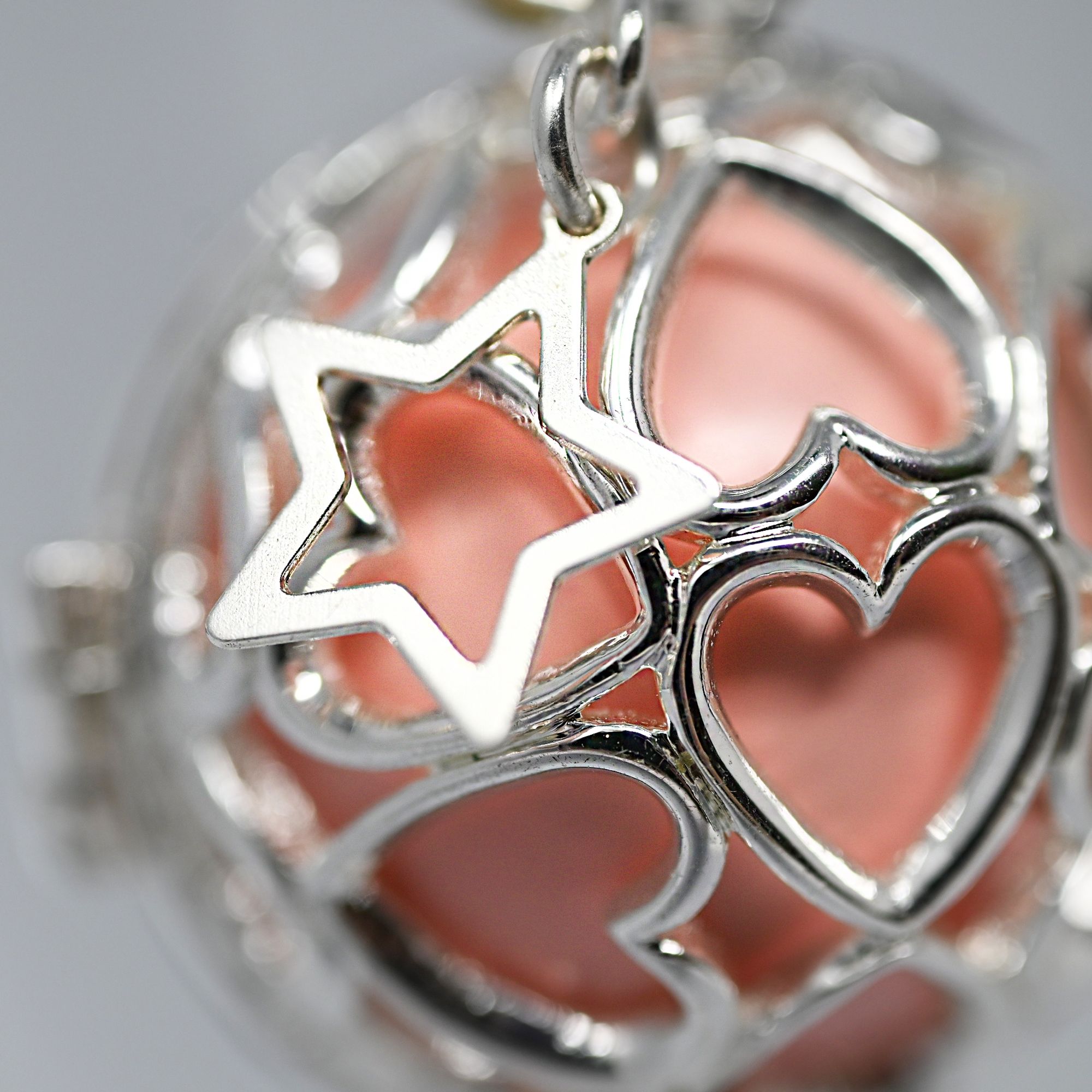 Bola de grossesse cage argent - ADRIANA (Cage cœur/Etoile évidée/bille rose) (réf NB3024)