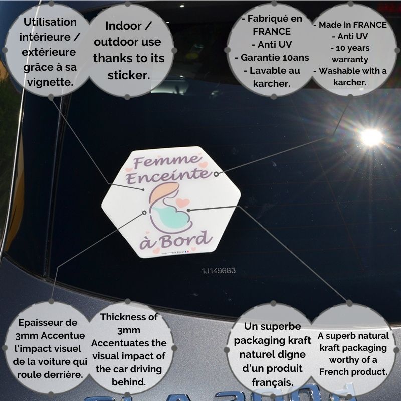 Adhésif Bébé à Bord ultra-résistant - Femme enceinte à bord (réf A010)